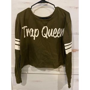 Olive Green Crop Top Sweatshirt, Size L